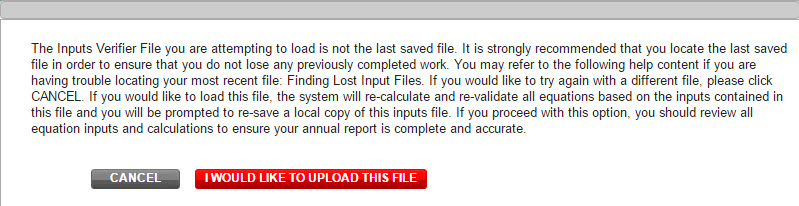 Input Verifier Tool Equation S-1 Inputs Not Recent File Warning